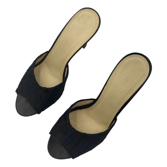 BOTTEGA VENETA Peep Toe Abstract Solid High Heel Sandals Black 7B - Picture 7 of 13